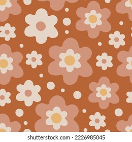 Patrón retro floral sin costuras con flores boho. El fondo vintage perfecto con margarita abstracta y camomila. Un adorno muy elegante. Ilustración vectorial de repetición