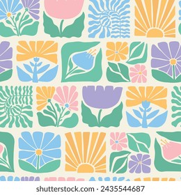 Retro floral seamless pattern with floral collage for wallpaper, scrapbooking, stationary, wrapping paper, textile prints, tablecloth, etc. EPS 10