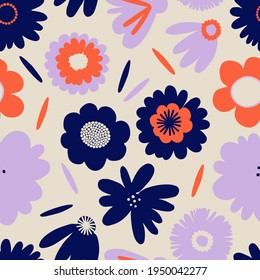 Patrón retro floral sin fisuras con elementos coloridos