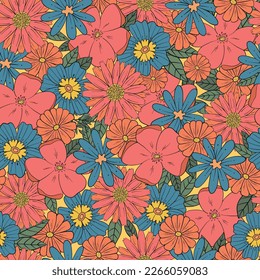 retro floral seamless pattern decorated with groovy flowers for wrapping paper, scrapbooking, stationary, textile prints, backgrounds, etc. EPS 10