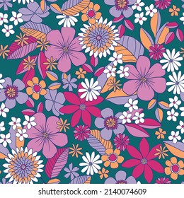 RETRO FLORAL SEAMLESS PATTERN IN  EDITABLE VECTOR FILE