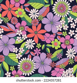 RETRO FLORAL SEAMLESS PATTERN IN  EDITABLE VECTOR FILE