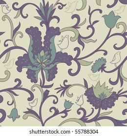 Patrón retro floral sin fisuras en colores verdes