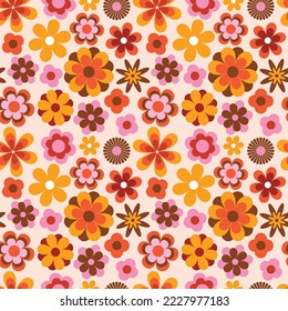 retro floral seamless pattern, groovy 60s, 70s digital paper, hippie background