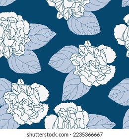 Retro floral seamless pattern. Han drawn creative flowers blossom on blue background. Botanical composition for print, wallpaper, textile, fabric, clothes. Vector illustration