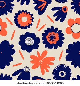 Retro floral seamless pattern on beige background