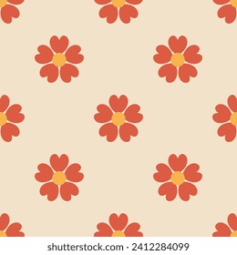 Retro floral seamless pattern with red flowers