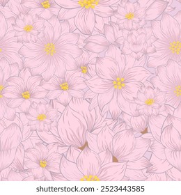 Retro floral nahtloses Muster , Rapportiertes Muster JPG, Boho floral JPG, Nahtlose Rapportierung, Muster für Stoff, süß-rosa Farbe 