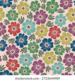Retro Floral Seamless Pattern with Texture – Vintage Inspired Botanical Print