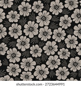 Padrão sem emenda floral retrô com textura - Vintage inspirado impressão botânica