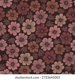 Padrão sem emenda floral retrô com textura - Vintage inspirado impressão botânica