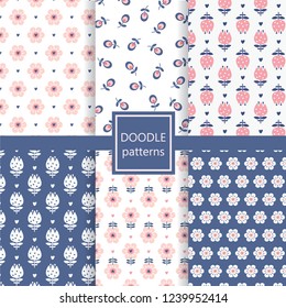 Retro floral seamless patterns set for wrapping paper, scrapbook paper