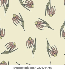Retro Floral Sketch Hand Drawn Flower Seamless Pattern