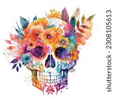 Retro Floral Skull Watercolor Sublimation