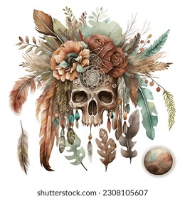 Retro Floral Skull Watercolor Sublimation