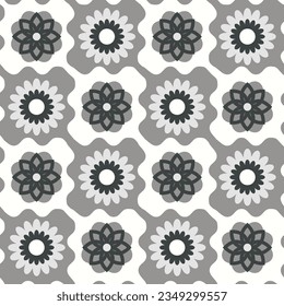 Retro floral square background granny style. Crocket knitted plaid seamless pattern patchwork flowers.