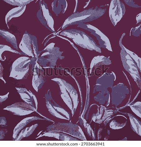 Retro floral textile background with halftone texture and elegance