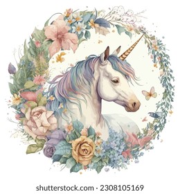 Retro Floral Unicorn Watercolor Sublimation