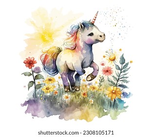 Retro Floral Unicorn Watercolor Sublimation