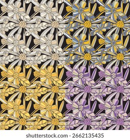 Retro floral vector background. Simple Vintage groovy flowers. Modern pattern design for textile, wrapping paper