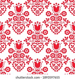 Patrón retro floral sin fisuras perfecto para impresión textil o de tela. Inspirado por el arte popular de Nowy Sacz, Polonia. 
Ornamento tradicional con flores y hojas inspiradas por el bordado polaco 