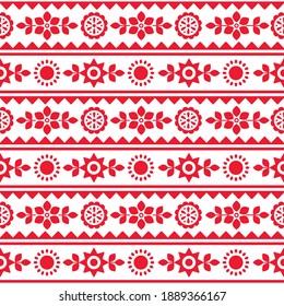 Vector floral retro sin costura textil o tejido impreso patrón rojo con flores - arte folclórico polaco Lachy Sadeckie. Diseño de papel pintado repetitivo, antigua decoración étnica de la Polonia de Nowy Sacz 
 