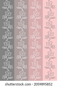 retro flourish patterns with flower motif in vertical strippes, nostalgic colors - gray and pink, victorian wallpaper, vintage ornament