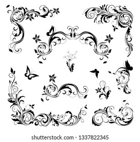 Retro flourishes design set for page decoration. Black and white