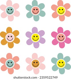 Retro Flover Happy Daisy Vector