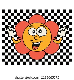 Retro Flower 70s 60s Groovy Hippie Flowers Vector Illustration.
