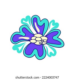 Retro flower in abstract style. Modern trendy design. Abstract trippy art. Retro y2k floral psychedelic isolated. Y2k Flower power