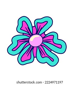 Retro flower in abstract style. Modern trendy design. Abstract trippy art. Retro y2k floral psychedelic isolated. Y2k Flower power