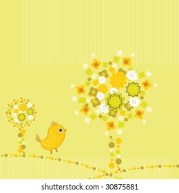 Fondo de flores retro con ave