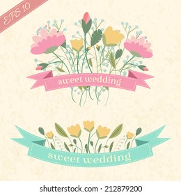 retro flower background with ribbon circle concept postcard. Vector illustration