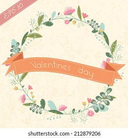 retro flower background with ribbon circle concept postcard. Vector illustration