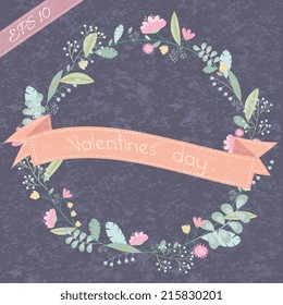 retro flower background with ribbon circle concept postcard. Vector illustration