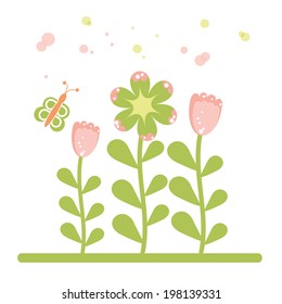retro flower and butterfly, vector eps10
