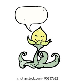 retro flower cartoon with speech bubble