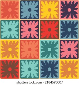 Retro flower checkered vector seamless pattern design art