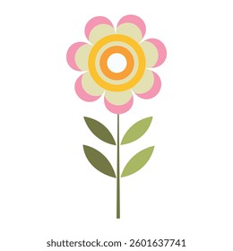 Retro Flower with Concentric Circles and Pink Petals Illustration