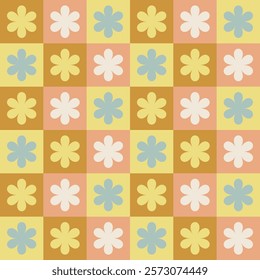 Retro flower geometric checkered square seamless pattern design vector