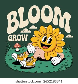 Retro flower illustrations with 70s pop style, perfect for vintage fashion and nostalgia art.