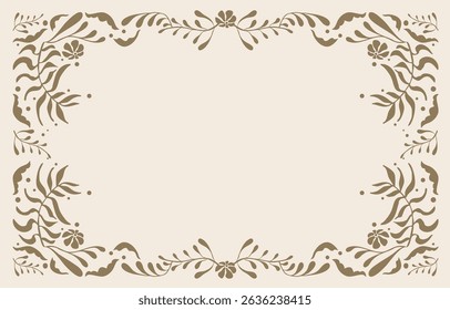 Retro flower and leaves frame banner in wavy line style for horizontal A4 design
