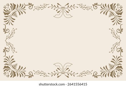 Retro flower and leaves frame banner in wavy line style for horizontal A4 design