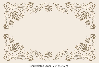 Retro flower and leaves frame banner in wavy line style for horizontal A4 design