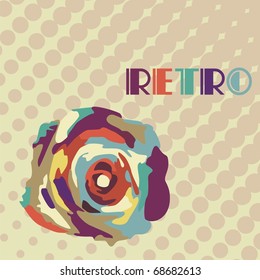 Retro flower on background which consist of circles. Vector illustration