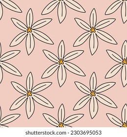 Retro flower pattern. Colorful 70s style retro floral pattern. Groovy flowers vector illustration, hippie aesthetic. Large scale floral pattern