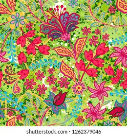 Retro flower pattern in the many kind of florals. Botanical Motifs scattered random. Seamless vector texture. For fashion prints. Printing with in hand drawn style on white background.