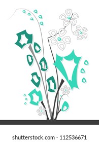 Retro flower piece Artificial flower piece designed in grey and blue colors on the white background