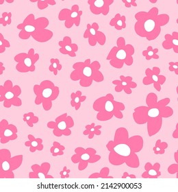 El poder de las flores retro se repite a la perfección. Se coloca aleatoriamente, se distrae el vector floral por toda la huella superficial en el fondo rosado.